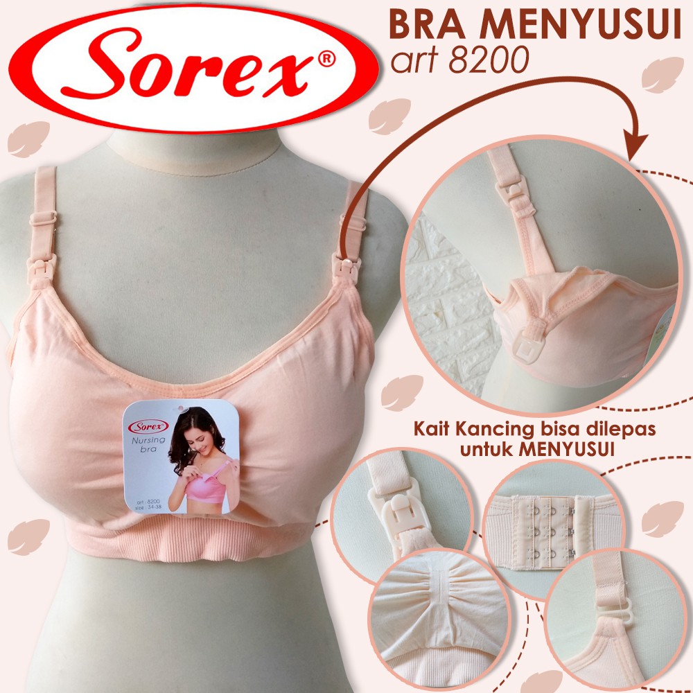 ORI SOREX BH Menyusui 8200 8202 8201 - NURSING Bra Busa Tanpa kawat size 34 - 38 &amp; 38-42  Kait 3