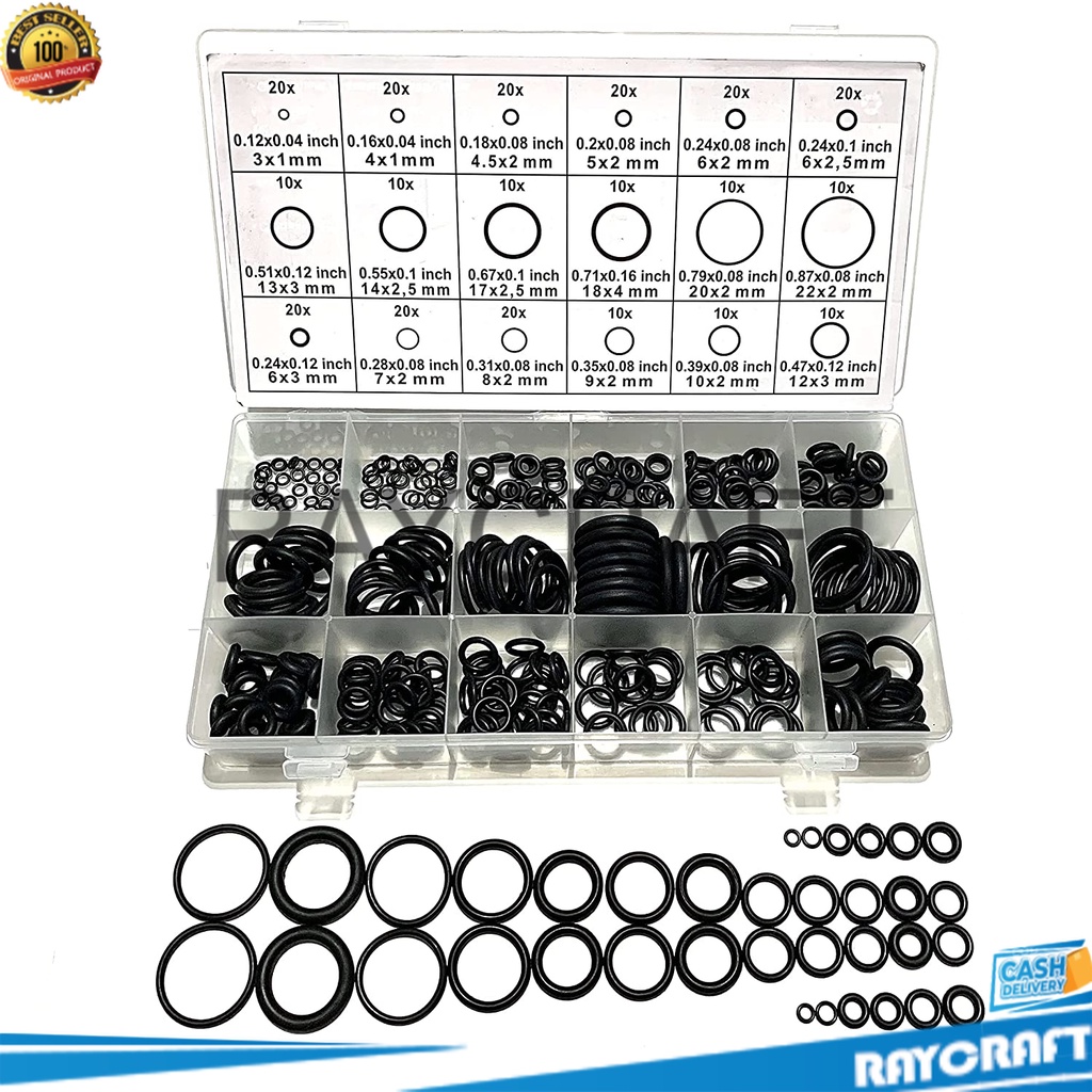 Karet Rubber O Ring Seal Tightening 225 PCS O Ring Kit Rubber O Rings Assortment - 225 Pcs 18 Sizes for Automotive, Gasket Fuel Resistant Faucet Plumbing Assorted Sealing Washer, Piece Repair NBR, Removal Tool and Silicone GreaseRC