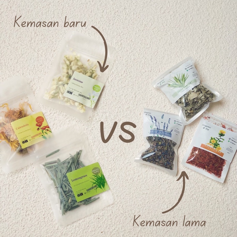 Organic&amp;Joy •Teh Bunga kemasan travel/teh sampel/travel size/ flower tea mini size (3-4x seduh, teh lavender/teh mawar/teh krisan/teh peony/teh rosela/teh telang/teh jati cina/teh forget me not/teh peach blossom,dll)