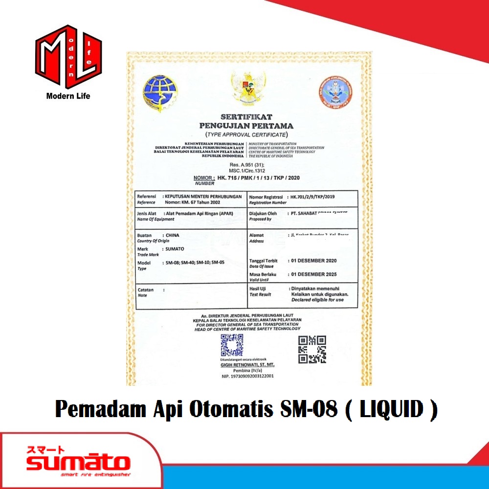 SUMATO SM-08 ORIGINAL ALAT PEMADAM API OTOMATIS APAR LIQUID API SM08