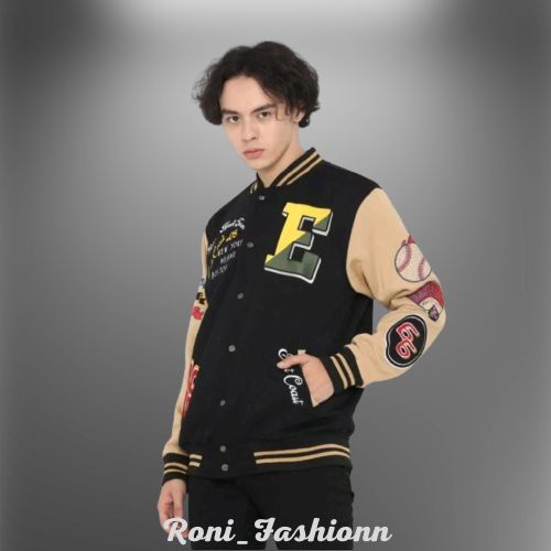 Jaket Terbaru 2022 - Jaket Baseball Varisty Hitam Erigo Fuil Print
