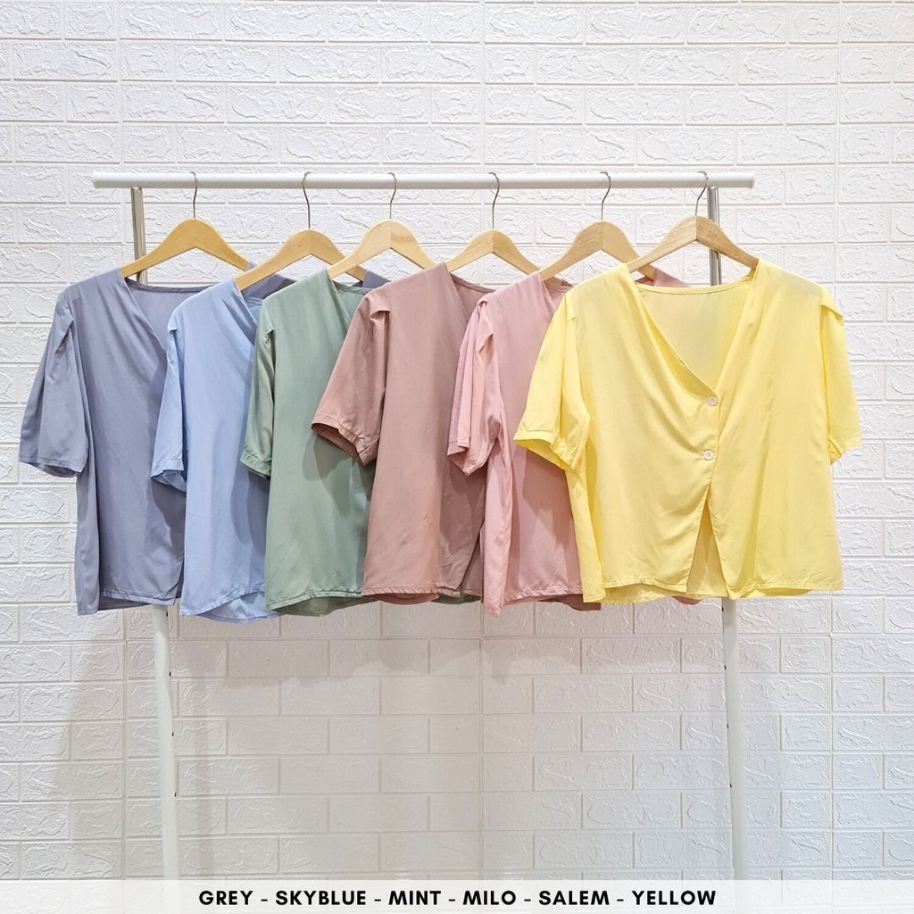 4382 anite button blouse katun polos blouse kerja