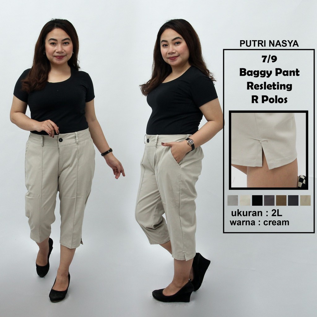 Celana 7/9 jumbo resleting polos/ baggy pant jumbo / celanapendek model 8L-6L-5L-4L-2L-XL-S fit to L