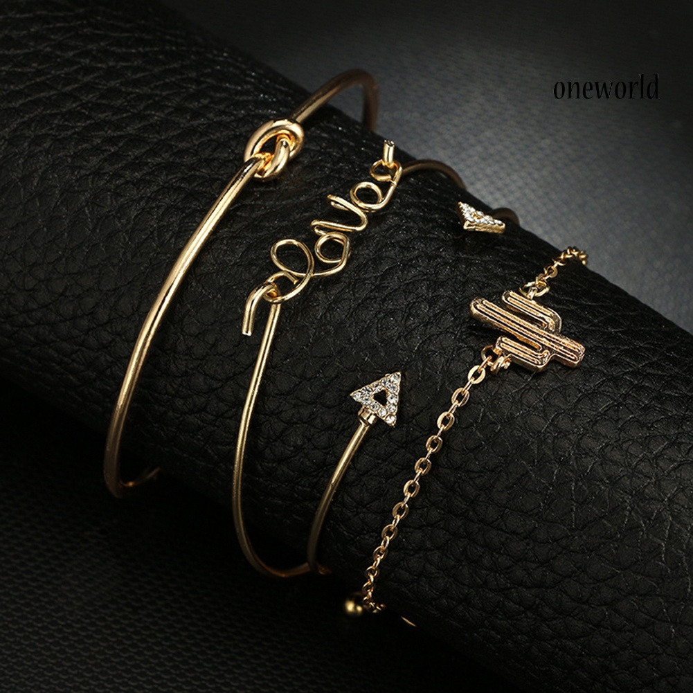 OW@ 4Pcs/Set Vintage Knot Cactus Wrist Bangle Women Bracelet Charm Jewelry Decor