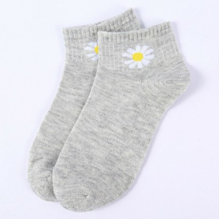 Kaos Kaki Ankle H185 Motif Bunga Daisy Gaya Korea Untuk Kaos Kaki Wanita Motif-ABU MUDA