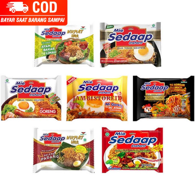 

(JAMBISTOREID) JAMBI LANGSUNG KIRIM Mie Sedaap All Varian Selection Instan Mi Goreng Rasa Baru Ayam Bakar Limau Nikmat HQQ Sedap 90gram Korean Spicy Singapore Salero Padang Ayam Jerit Pedas Cup Cheese Buldak Jambi