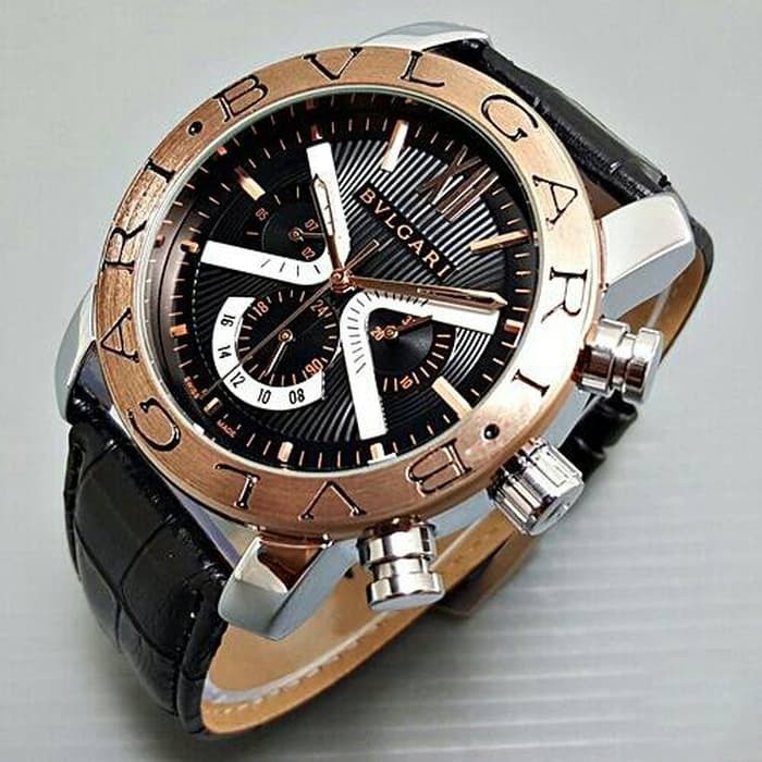 Jam Tangan Pria / Cowok Bvlgari X Ray Automatic Leather Black Rosegold
