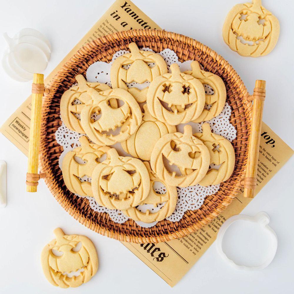Solighter 9pcs/set Halloween Biskuit Cetakan Kue Alat Horor Labu Plastik 3D Cookie Cutter