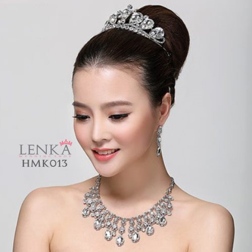 Paket Crown Kalung Anting Wedding Aksesoris Royal Pengantin Lenka - HMK013