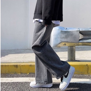 Celana Jeans Pria Celana Panjang Pria Korean Style Straight Jeans Santai Longgar Pria Oversize Celana Denim Hitam