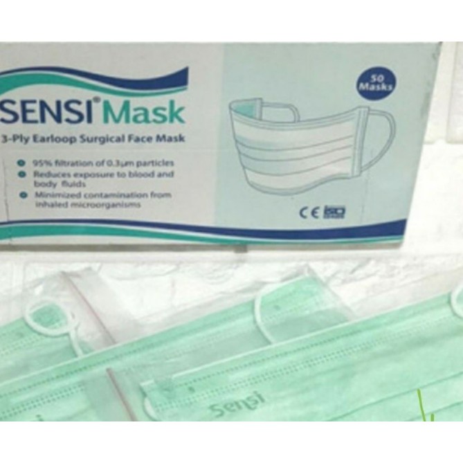 Sensi 3Ply Earloop Surgical Face Mask 50PC Original 100% Warna-Warni