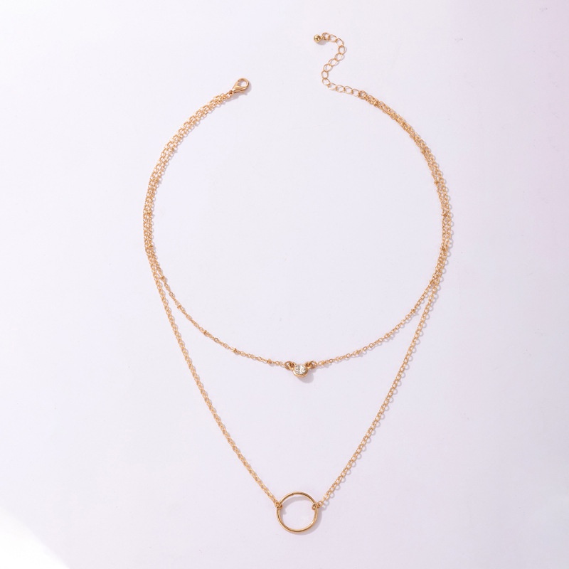 Kalung Rantai Multilayer Bahan Alloy Bentuk Geometri Aksen Berlian Untuk Wanita