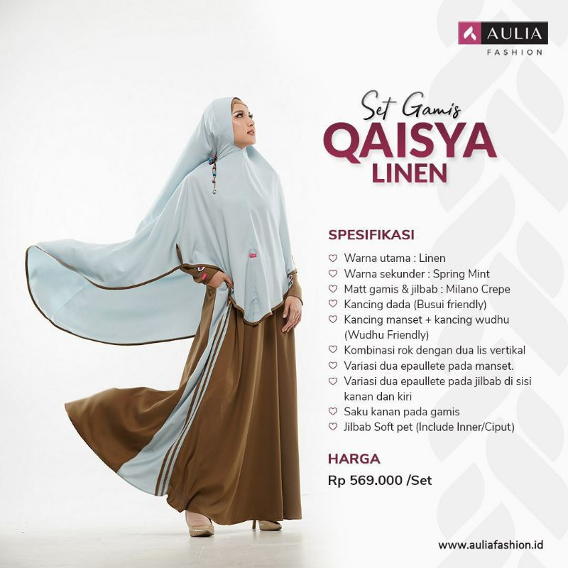 Set gamis Qaisya linen ori Aulia fashion busana muslimah syari set gamis syari gamis sultan