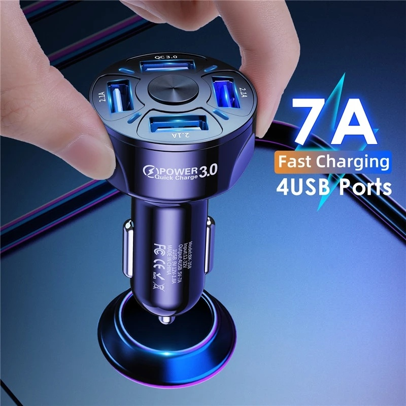 Charger Mobil 4 Port Usb 3.0 Display Led 12-24v Kompatibel Iphone Android Samsung Huawei Xiaomi