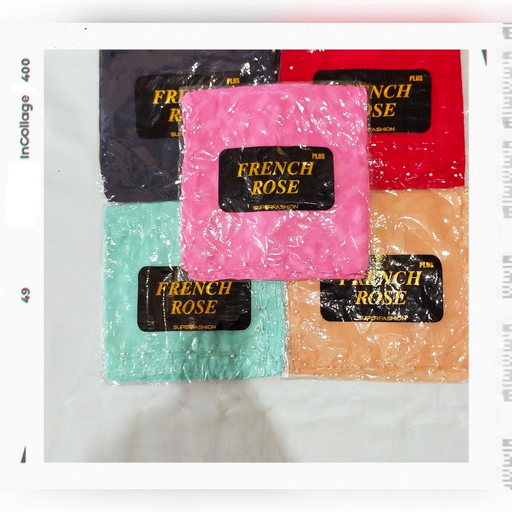 JILBAB SEGI EMPAT URAGIRI SEGIEMPAT MOTIF FRENCH ROSE RUBIAH SQUARE BY AZARA CERUTY MUTIARA TERLARIS