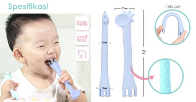 Babyqlo Giraffe Training Baby Spoon Sendok Garpu Bayi MPASI
