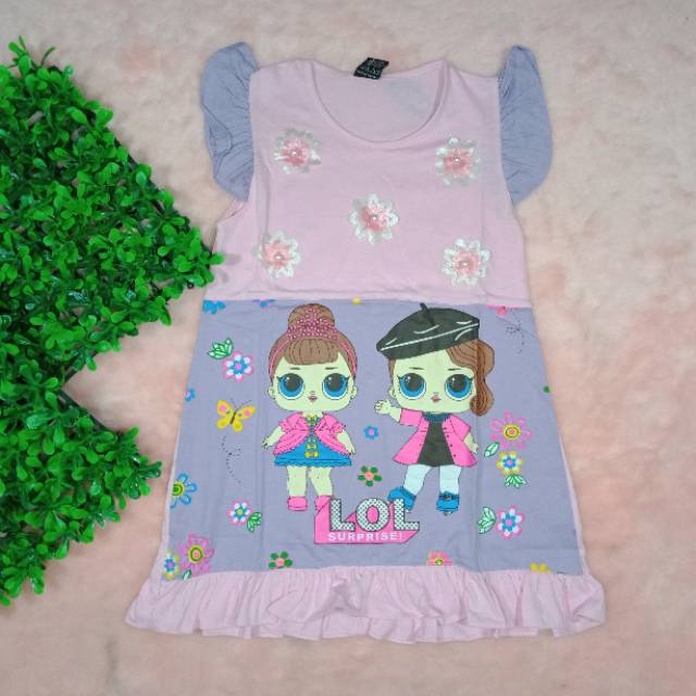 Ss#295 Dress Anak Perempuan Size 1-3tahun / Daster Anak Gambar Lol / Pakaian Anak Perempuan