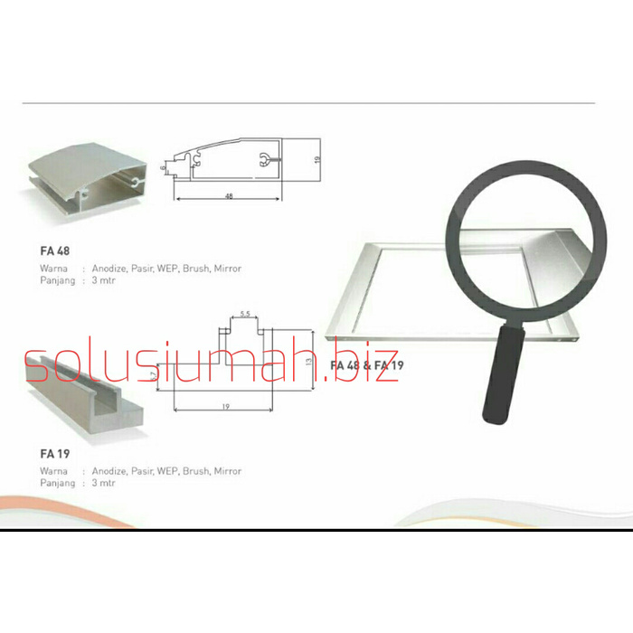 ALUMINIUM PIGURA PANEL LIS KACA set pasang 1M +1m PENGANTI KAYU PROFIL