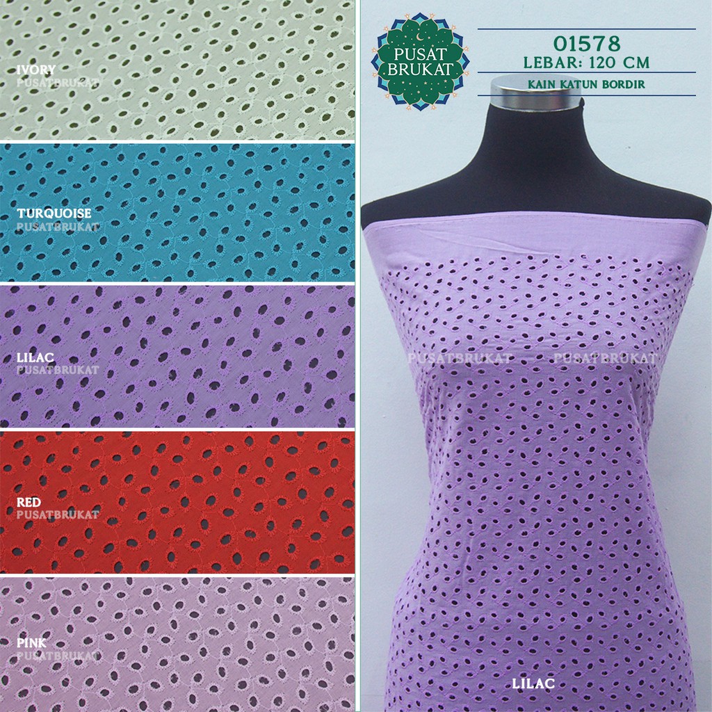 KAIN KATUN BORDIR EMILY 01578 / BAHAN KATUN EMBOSS/ COTTON EYELET KAIN MUKENA METERAN, LEBAR 120CM [harga per 0.5m]