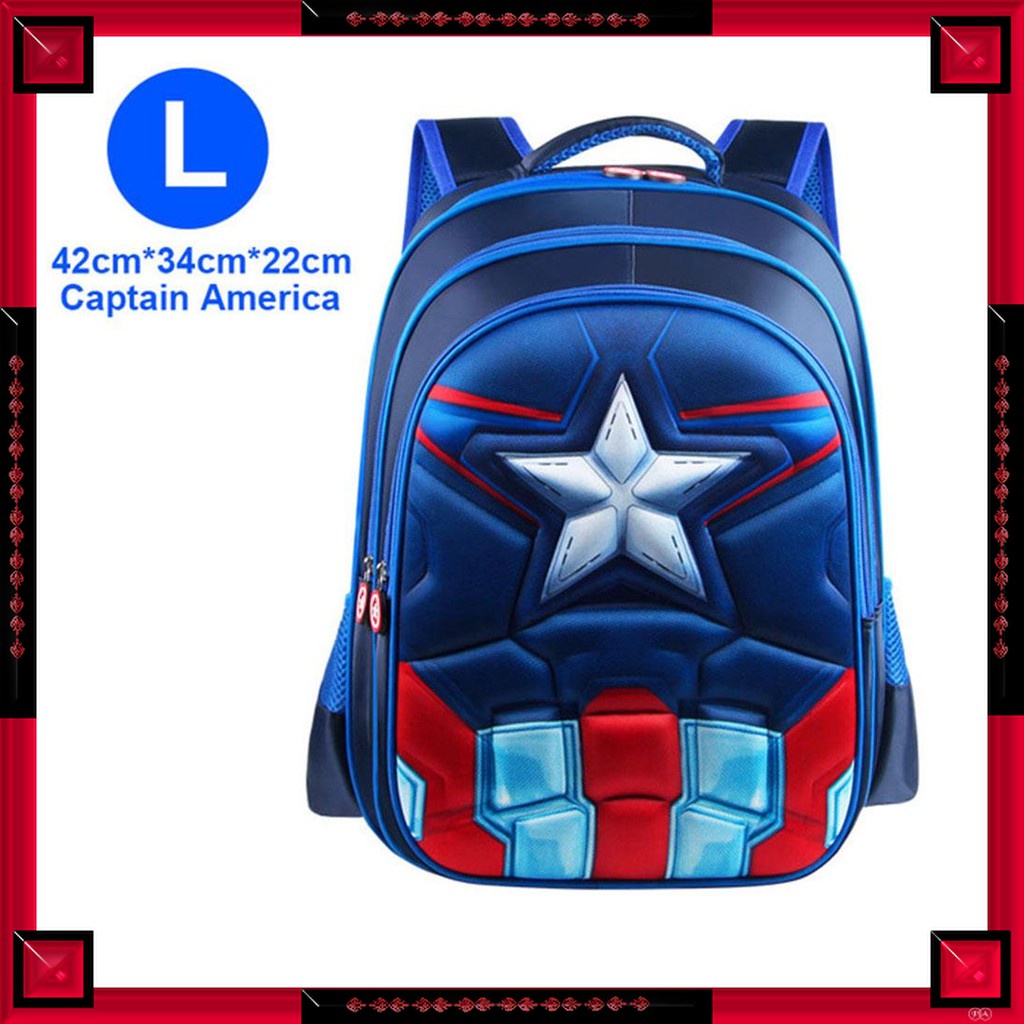 GS8 Tas Sekolah Anak Karakter Kartun Captain America L Size KKH001 JINMA HONGJIA Sky Blue