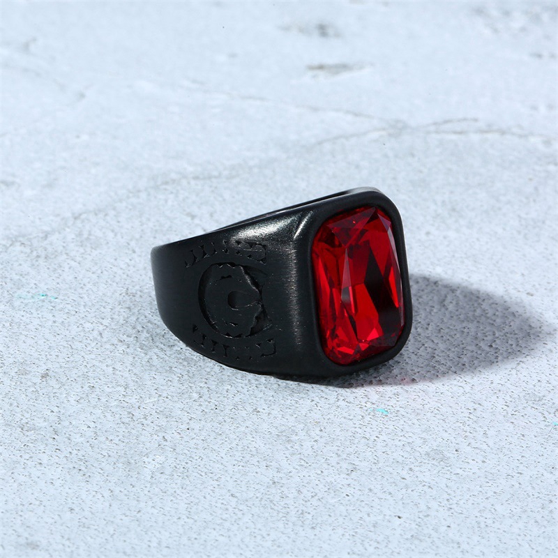 Men's Fashion Inlay Crystal Ruby black Ring Punk Jewelry