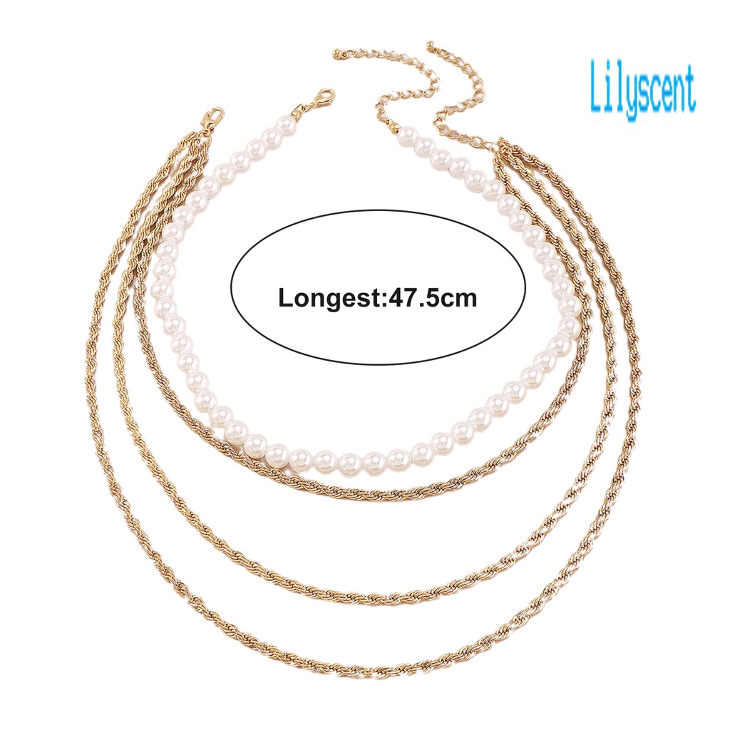 2pcs Kalung Multilayer Aksen Mutiara Imitasi Untuk Wanita