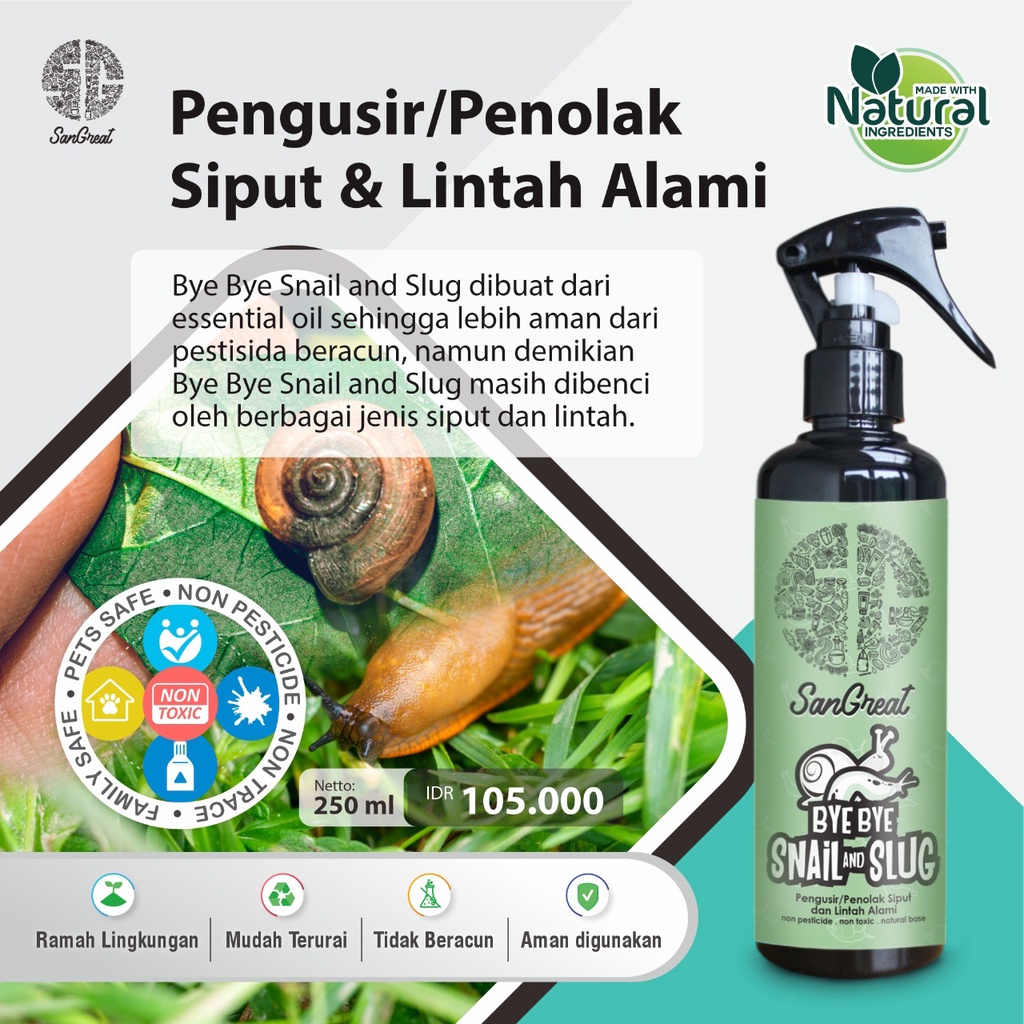 Semprotan siput keong lintah cairan Pengusir Pembasmi Siput Bekicot Keong Lintah SanGreat Bye Bye Snail &amp; Slug alami efektif 250 ml