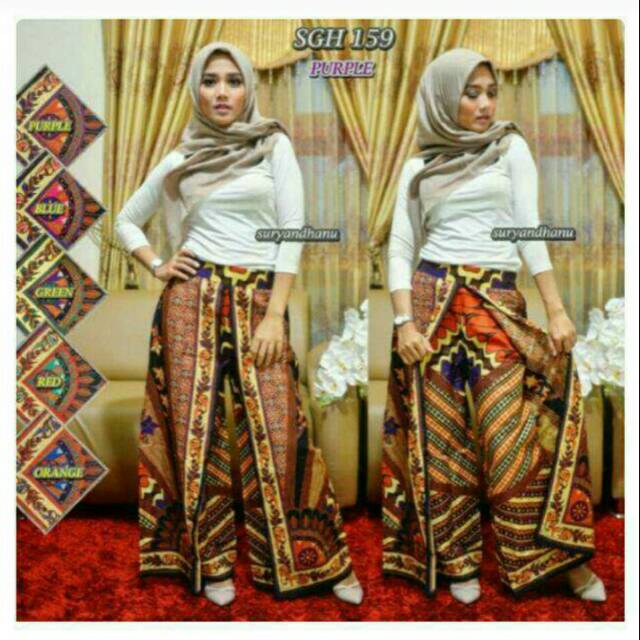 Sgh159 Sinaran Kulot Tumpuk Celana Cullotes Pants Panjang Ethnic Sogan Batik Modern Murah Kipas