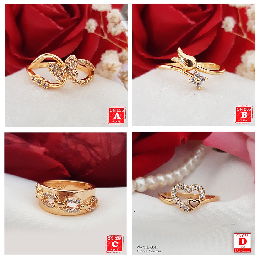 CN 035 Cincin Wanita Dewasa Murah Perhiasan Imitasi Cantik Cincin Xuping Lapis Emas Luxx Xuping