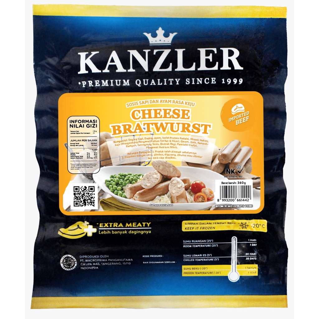 Kanzler Cheese Bratwurst Sausage 360gr