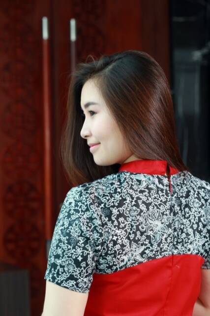 Blouse Batik Komnbinasi Merah M L XL XXL