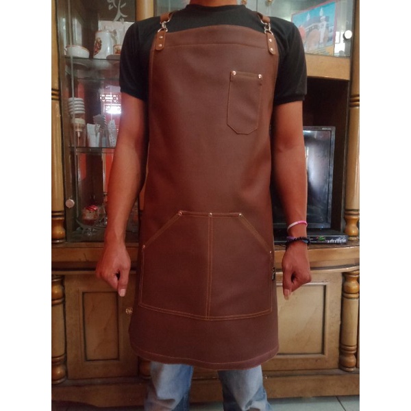 Apron Barista Kulit Celemek Kulit Chef - Barber Super Asli Garut