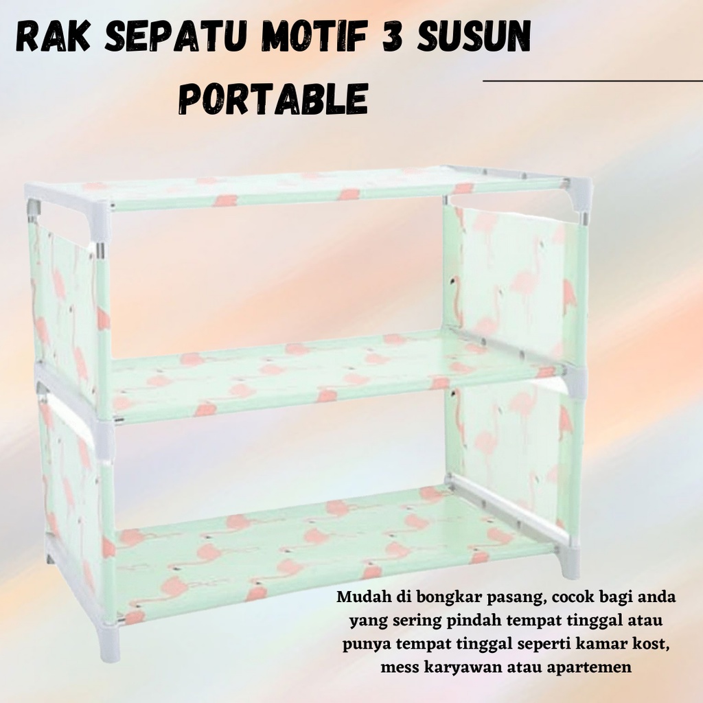 TERBARU!!! RAK SEPATU BESI MOTIF 3 SUSUN / RAK SEPATU PORTABLE / TEMPAT SEPATU