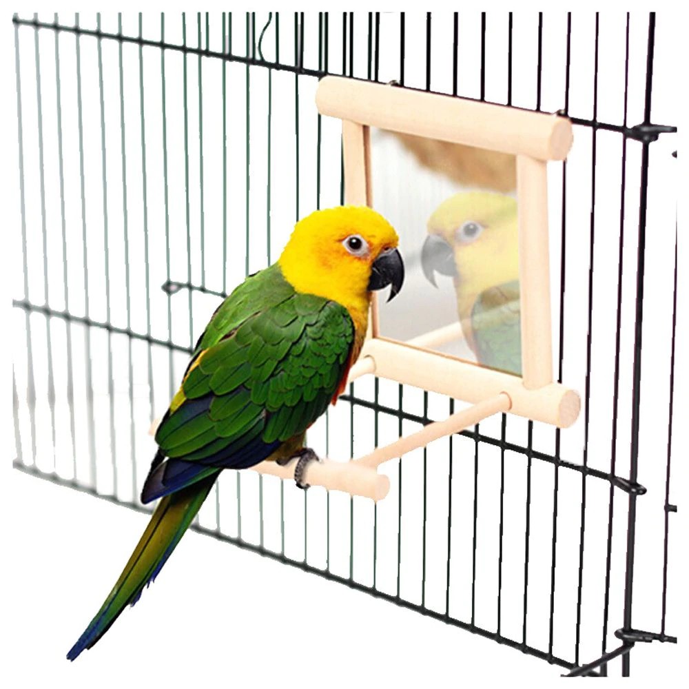 IMPORT 1pc Wooden Pet Birds Toys With Mirror Cockatiel Mirror Small Birds Parrot Toys Pet Parrots