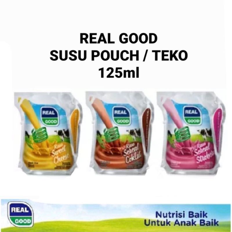 

Real Good ( Pouch / Teko ) / Susu UHT REALGOOD / RealGood 125ml Pouch / Coklat Stroberi Cheese