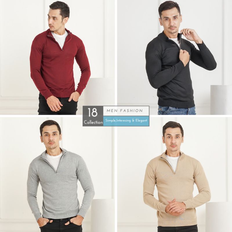 18Collection - Sweater Rajut Mockneck Half Zipper Premium [Bisa COD]