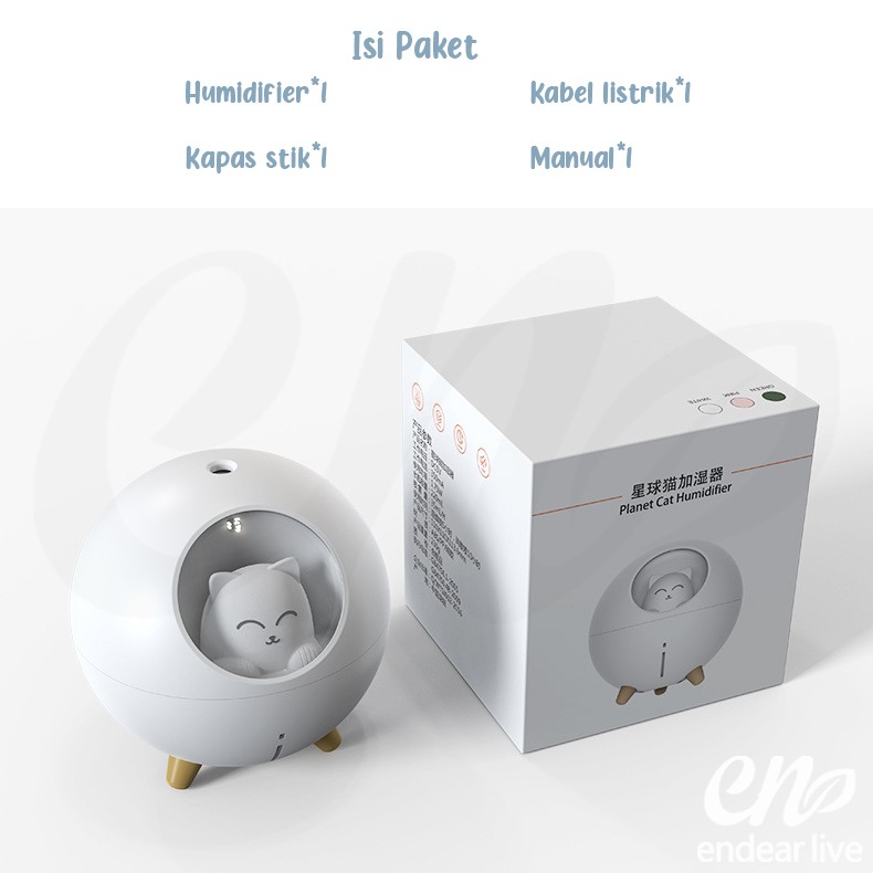 [endear]100% ORI anak kucing Humidifier 220ML Essential Oil Diffuser Aroma Terapi Pengharum Ruangan-6