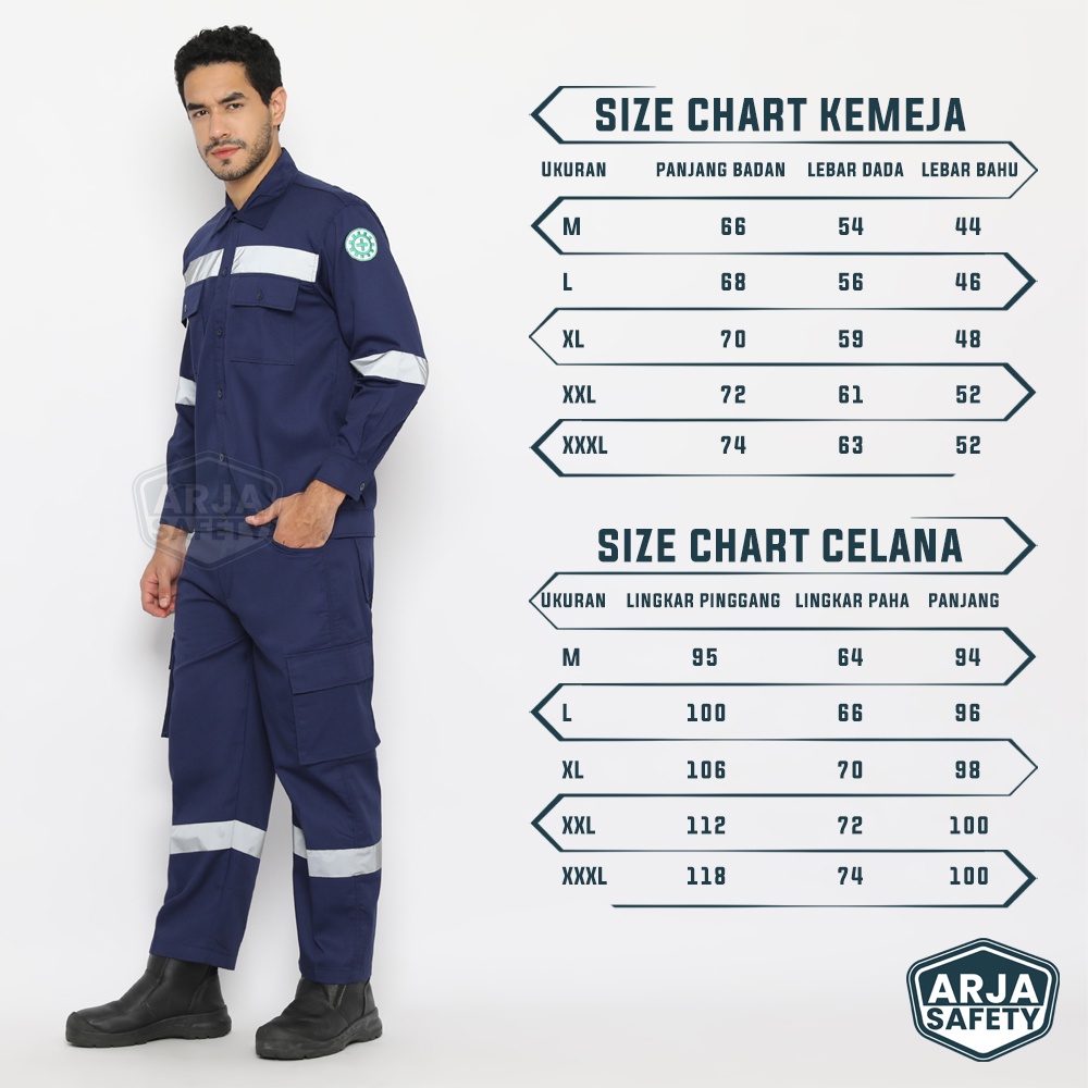 ARJA SAFETY [ FREE LOGO SAFETY &amp; BENDERA ] Wearpack Setelan | Wearpack Stelan | Baju Celana | Wearpack Safety Setelan | Wearpack Kerja Safety | Werpak Drill | Baju Proyek Safety