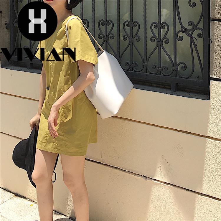 [VIVIAN] Dress Longgar Gaya Korea V-Neck Backless Lengan Panjang dengan Saku Besar untuk Wanita