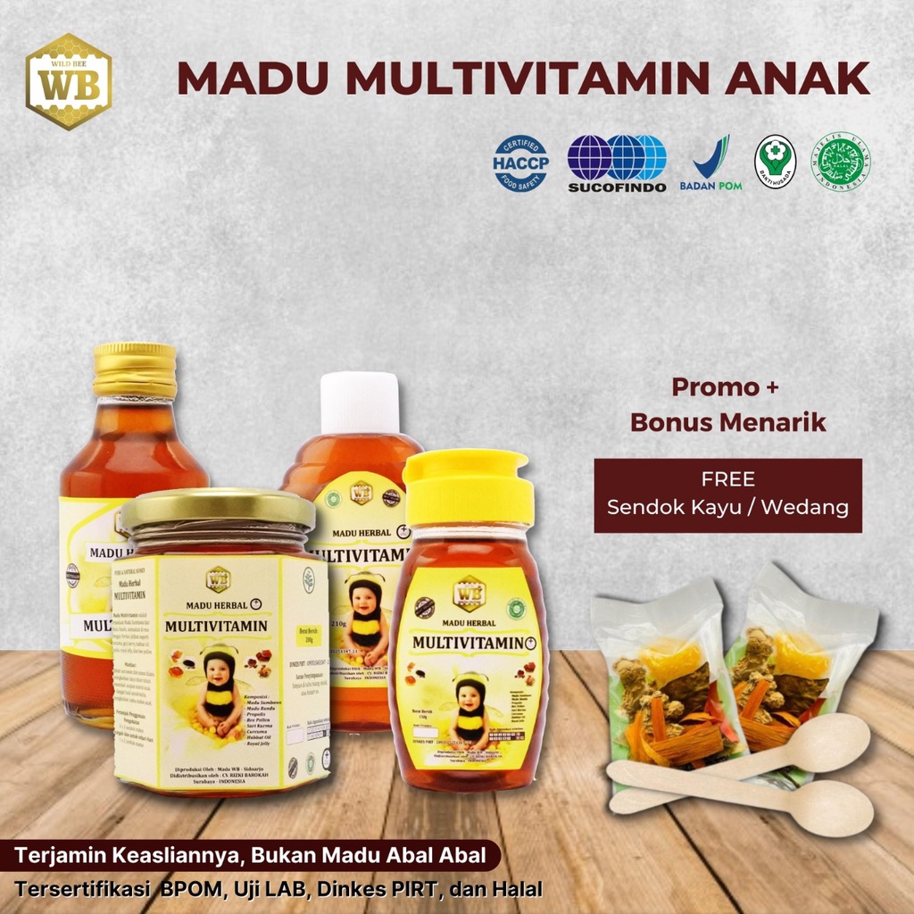 

ASLI 100% MADU ASLI - Madu Anak Multivitamin/Madu Herbal - Garansi Murni & Asli 100% - Wild Bee - kemasan try kit - Beli 10 Gratis 1