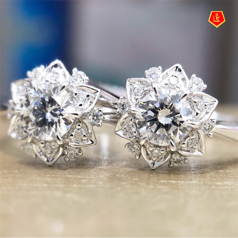 [Ready Stock]Luxury Flower Ring Full of Diamonds Simple and Elegant