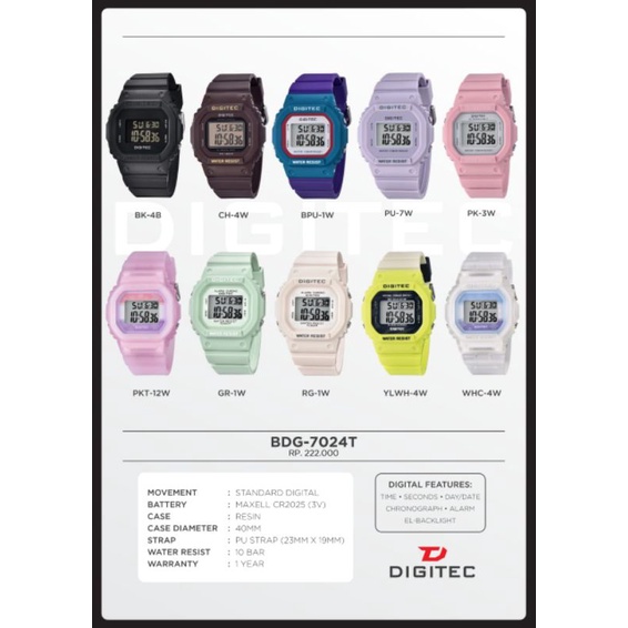 JAM TANGAN WANITA DIGITEC DG 7024 ORIGINAL TAHAN AIR 10 BAR GREEN RUBBER DIGITAL DISPLAY