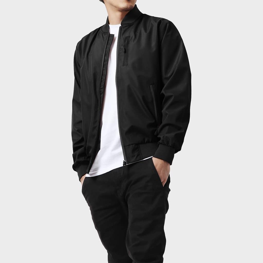 Jaket Pria Bomber Basic Hitam Polyester Premium Waterproof