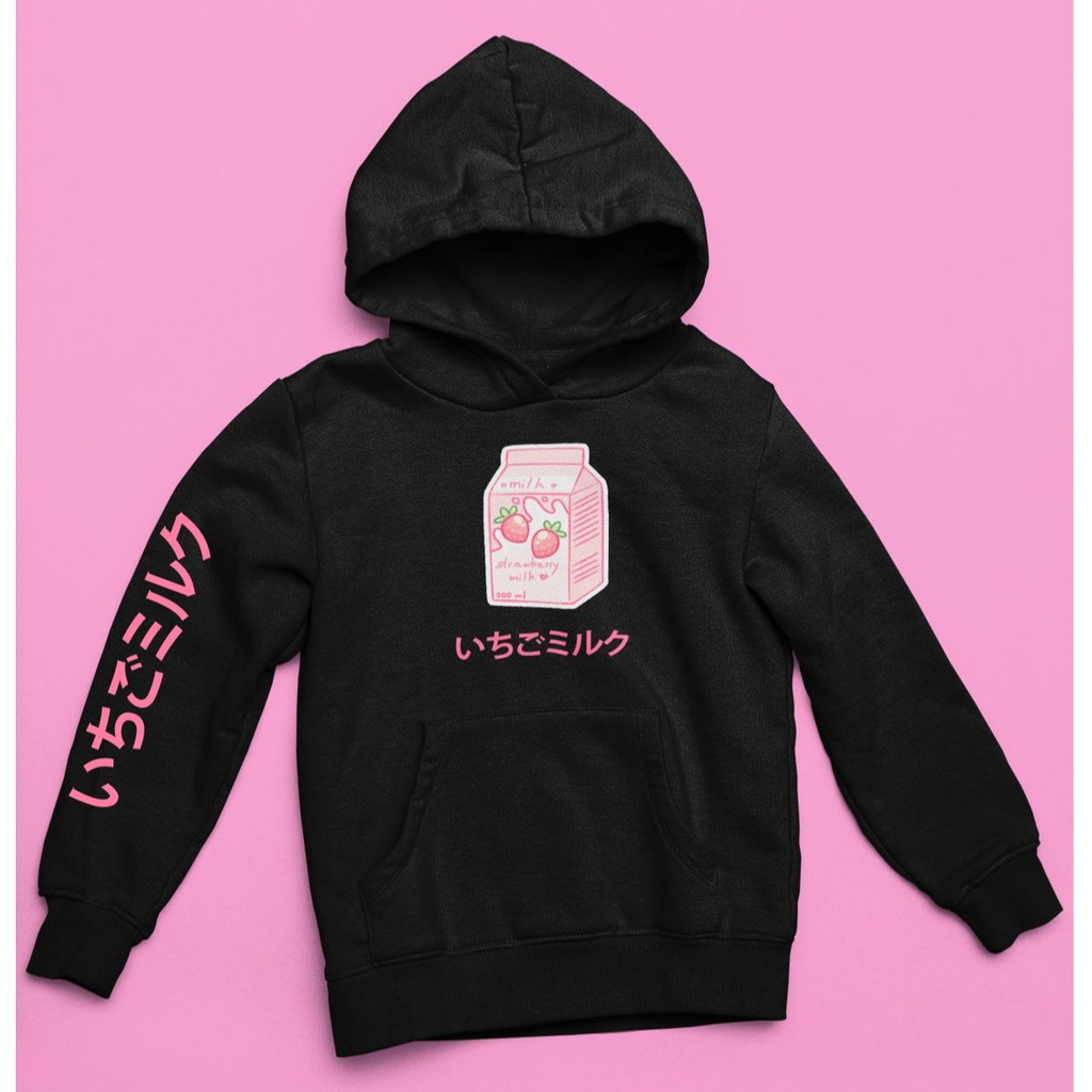 Hoodie Ichigo Strawberry Milk Kawaii Premium Cotton Fleece