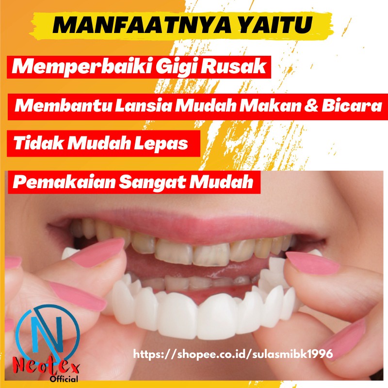 Gigi Palsu Instan Atas Bawah Pasangan Gigi Palsu Silikon Alami Snap On Smile Putih 100% Original Authentic