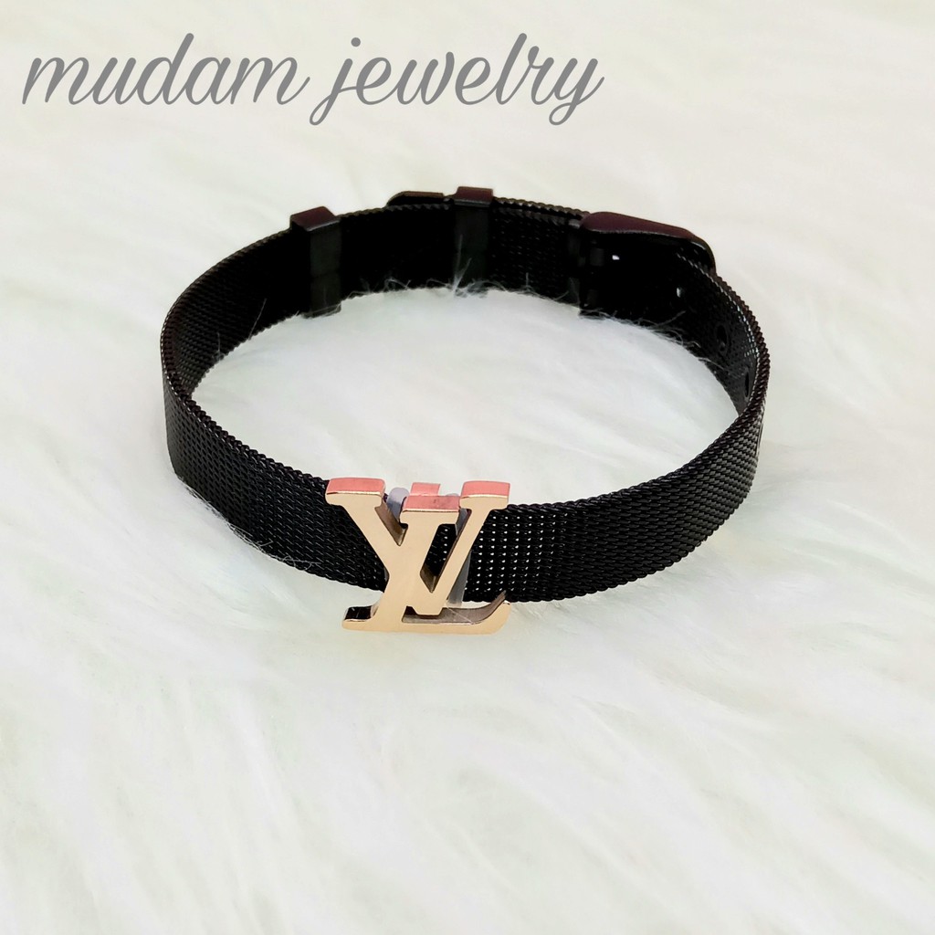 Gelang Titanium L*, H dan Blgr Model Tali Jam Warna Hitam dan Rosegold