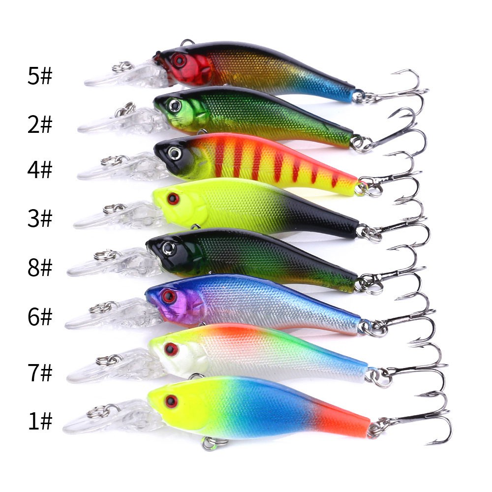 HENGJIA 8PCS 3D Eyes Minnow Lures 6.3cm 4g Fishing Wobbler Crankbait Tackle Artificial Hard Bait Swimbait