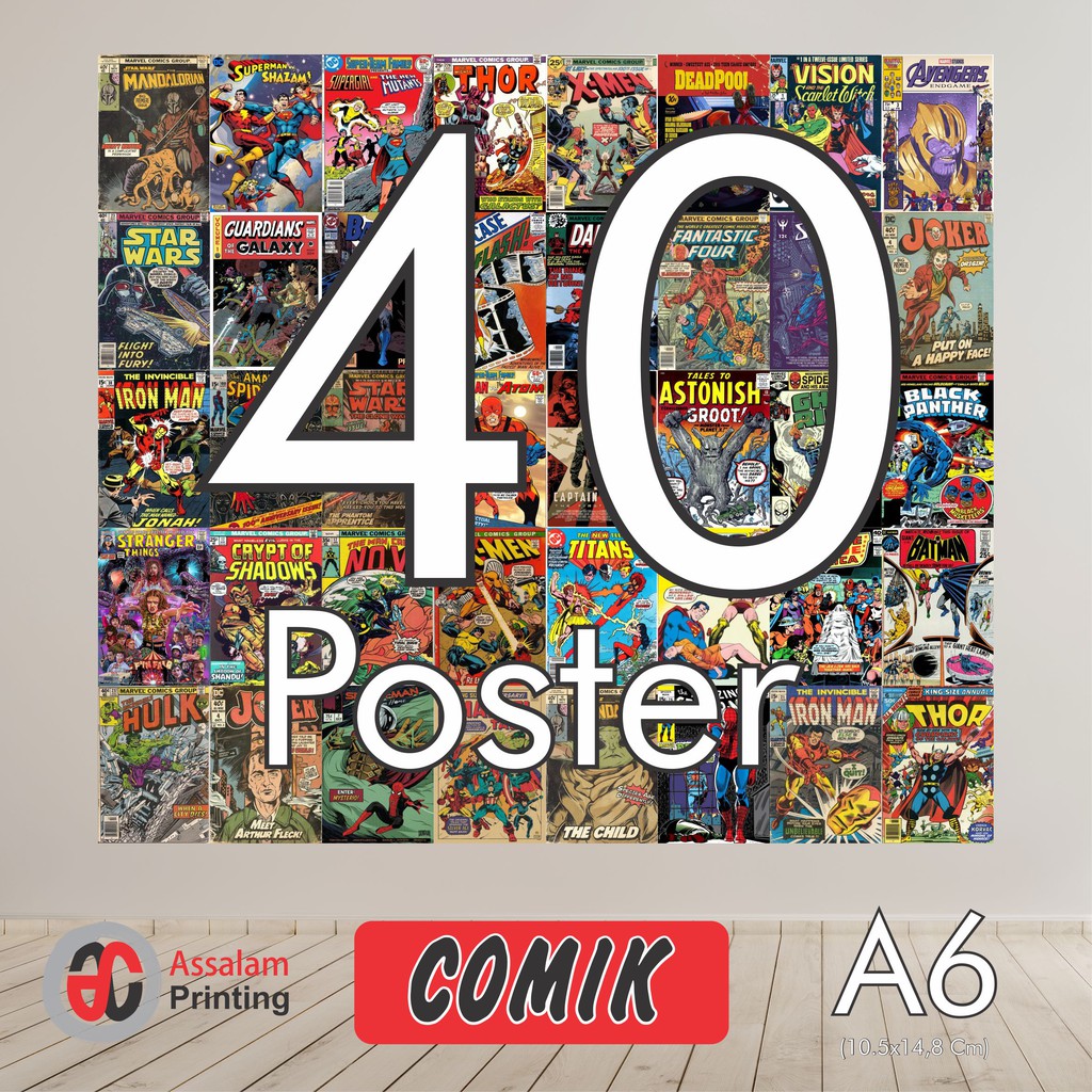 (40PCS) POSTER AESTHETIC ANIME COMIK CARTOON FOOTBALL RETRO BAND BRAND MOVIE ISI 80PCS WALL DECOR-Comik 40