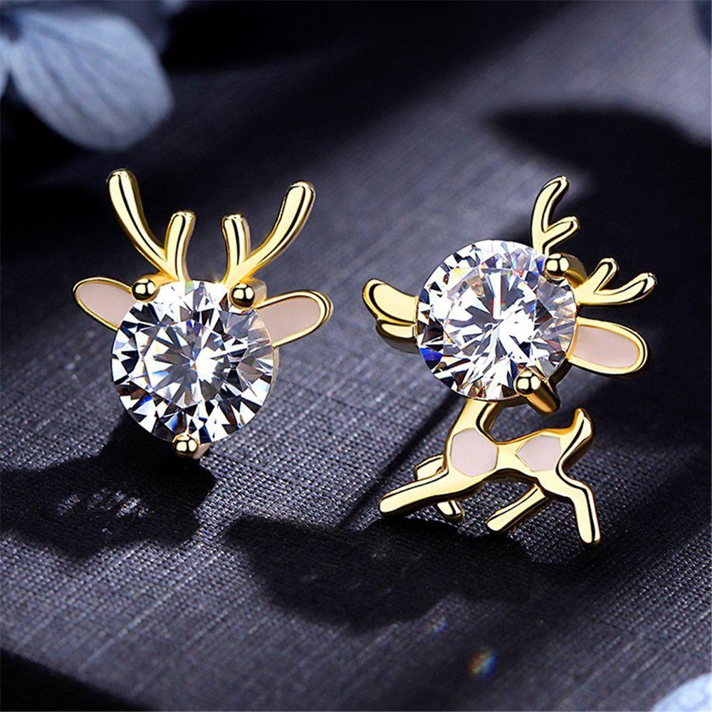 Lily Anting Natal Hadiah Berlian Xmas Perhiasan Elk Stud Earrings