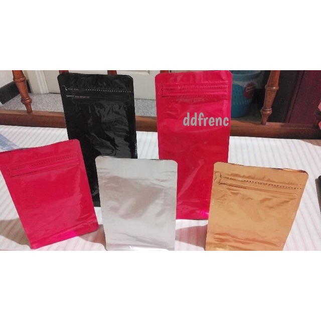 FLAT BOTTOM SUPER 750 ZIPPER GUSSET POUCH SILVER RED GOLD BLACK coffee bean roasted bean kopi bubuk